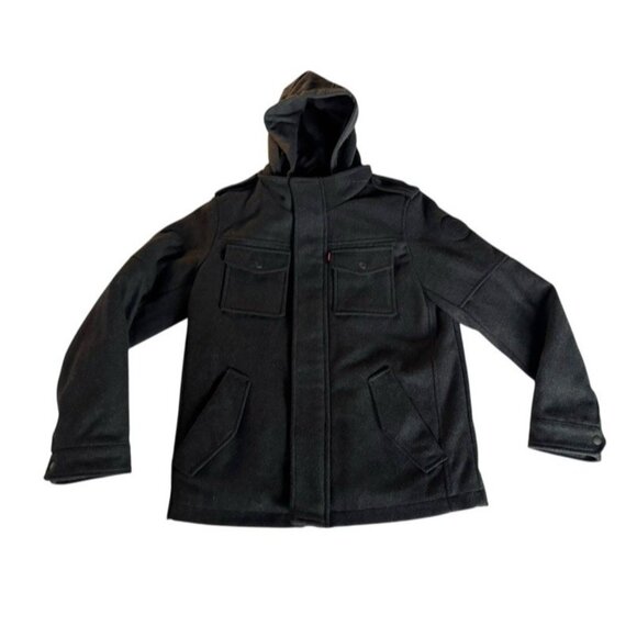 Levi's Men's Sz S Gray Wool Blend Hooded Military Trucker Jacket Charcoal Gray - Picture 12 of 12